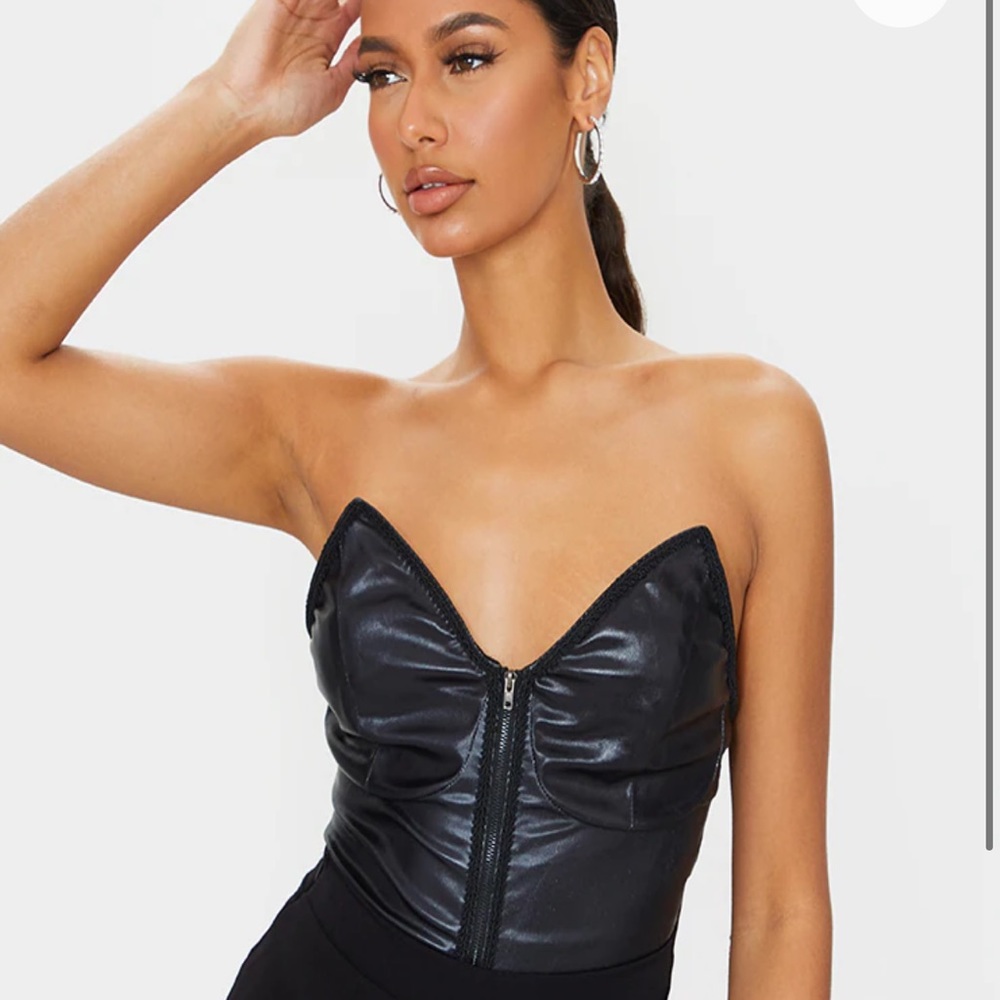 Black Metallic Bandeau Trim Detail Bodysuit